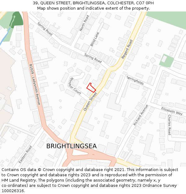 39, QUEEN STREET, BRIGHTLINGSEA, COLCHESTER, CO7 0PH: Location map and indicative extent of plot