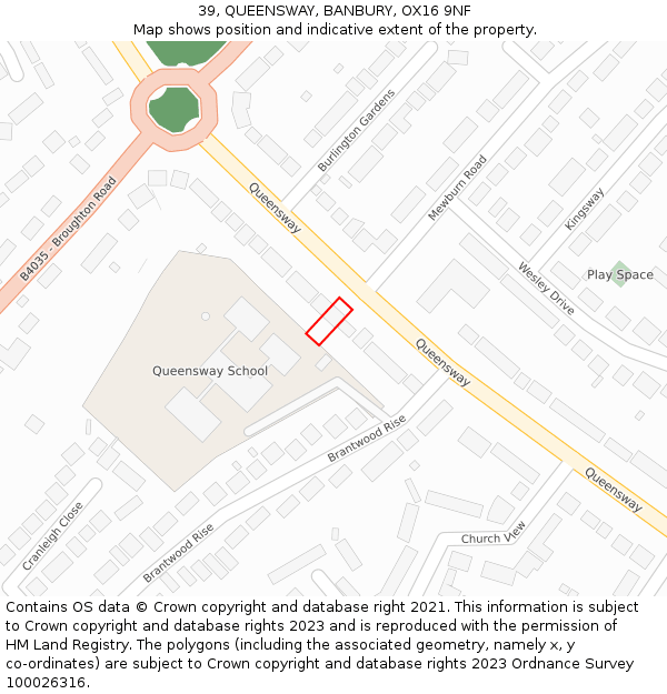 39, QUEENSWAY, BANBURY, OX16 9NF: Location map and indicative extent of plot