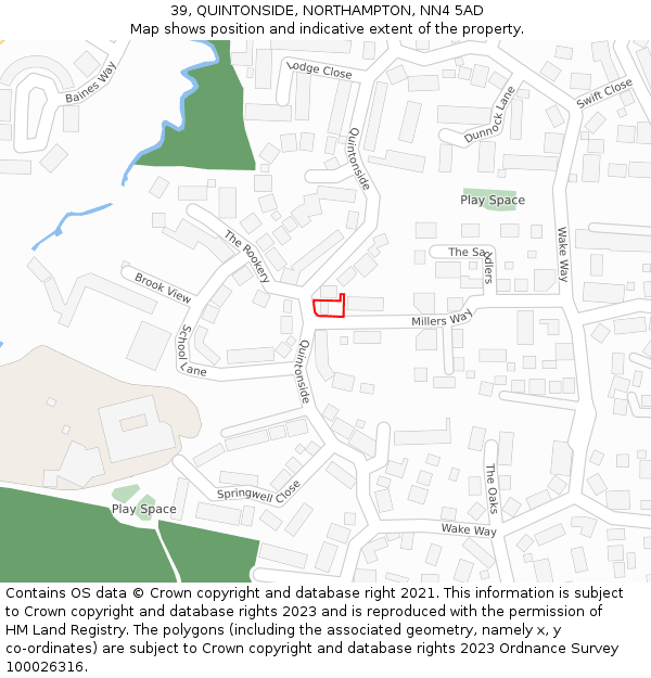 39, QUINTONSIDE, NORTHAMPTON, NN4 5AD: Location map and indicative extent of plot