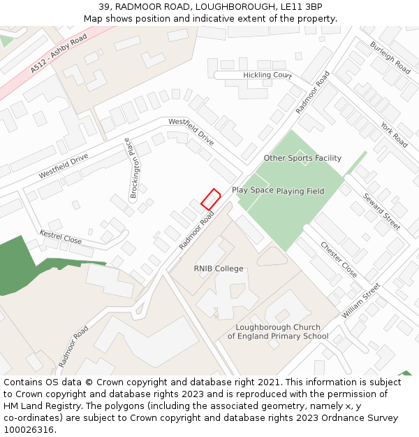 39, RADMOOR ROAD, LOUGHBOROUGH, LE11 3BP: Location map and indicative extent of plot