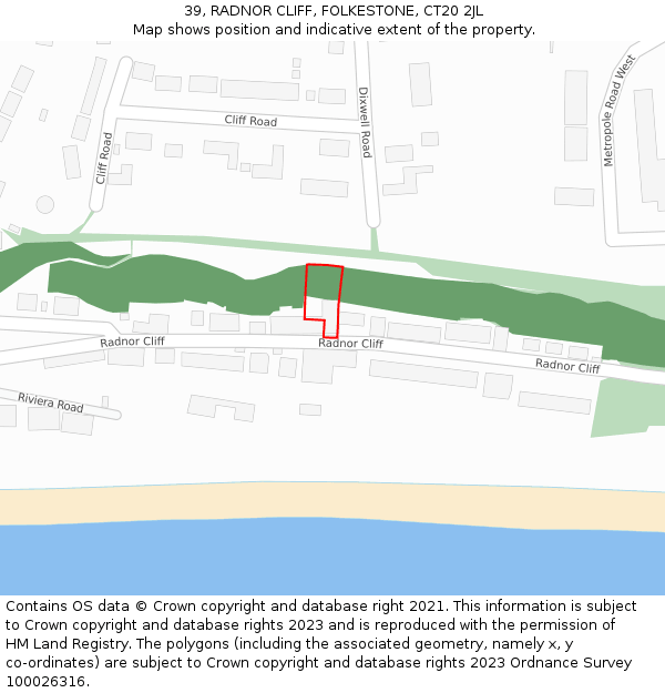39, RADNOR CLIFF, FOLKESTONE, CT20 2JL: Location map and indicative extent of plot