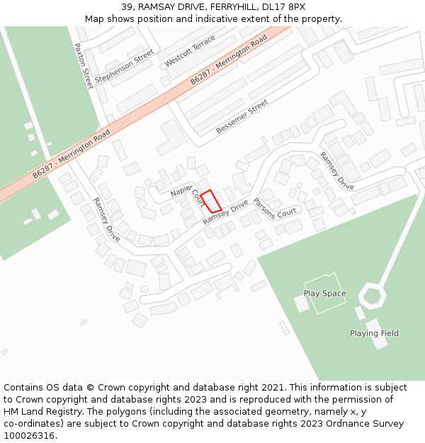 39, RAMSAY DRIVE, FERRYHILL, DL17 8PX: Location map and indicative extent of plot