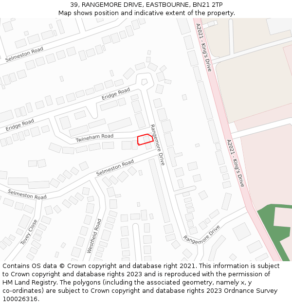 39, RANGEMORE DRIVE, EASTBOURNE, BN21 2TP: Location map and indicative extent of plot