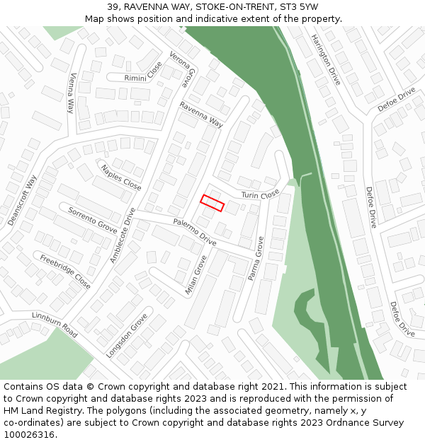 39, RAVENNA WAY, STOKE-ON-TRENT, ST3 5YW: Location map and indicative extent of plot