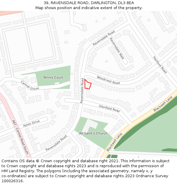 39, RAVENSDALE ROAD, DARLINGTON, DL3 8EA: Location map and indicative extent of plot