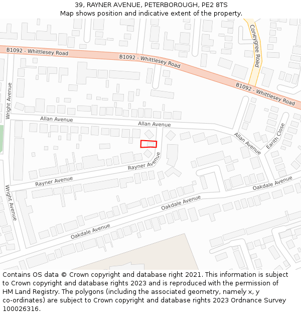 39, RAYNER AVENUE, PETERBOROUGH, PE2 8TS: Location map and indicative extent of plot