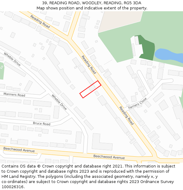 39, READING ROAD, WOODLEY, READING, RG5 3DA: Location map and indicative extent of plot