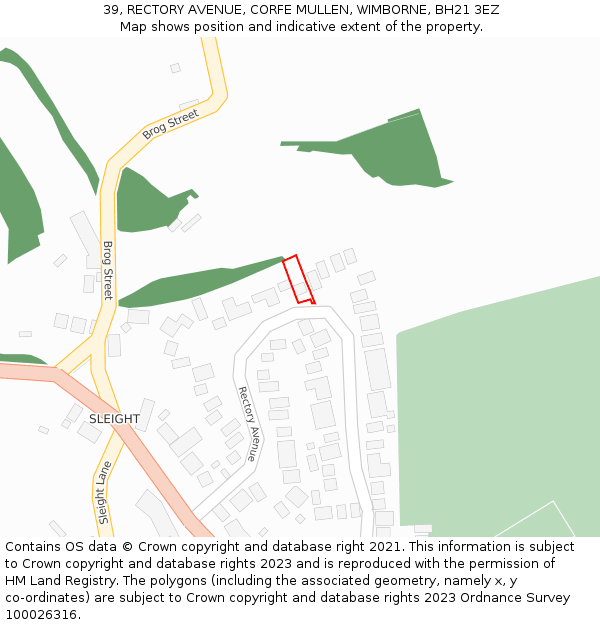 39, RECTORY AVENUE, CORFE MULLEN, WIMBORNE, BH21 3EZ: Location map and indicative extent of plot