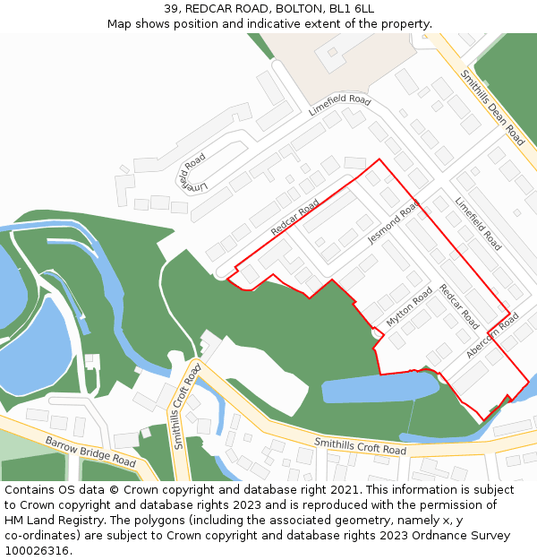 39, REDCAR ROAD, BOLTON, BL1 6LL: Location map and indicative extent of plot