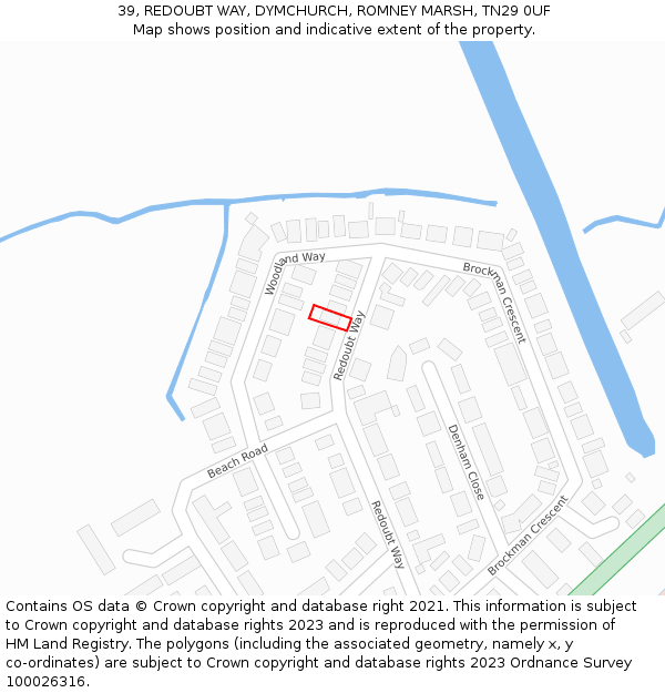 39, REDOUBT WAY, DYMCHURCH, ROMNEY MARSH, TN29 0UF: Location map and indicative extent of plot