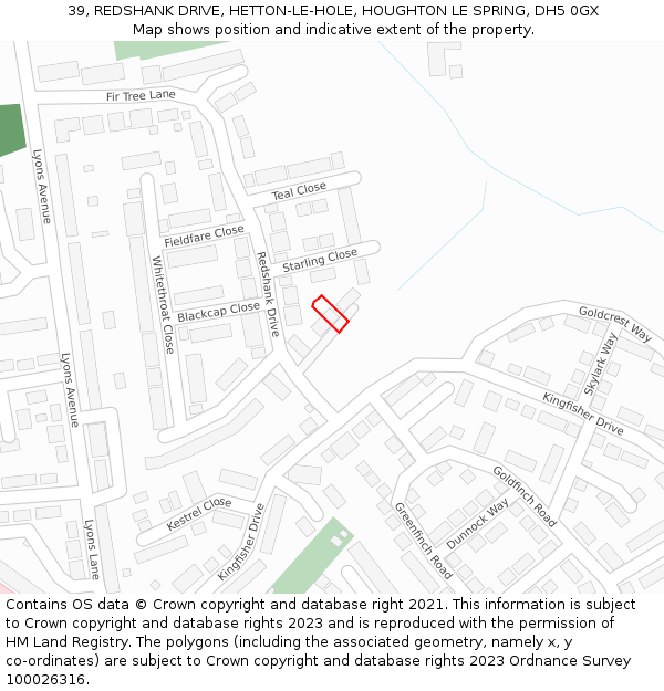 39, REDSHANK DRIVE, HETTON-LE-HOLE, HOUGHTON LE SPRING, DH5 0GX: Location map and indicative extent of plot