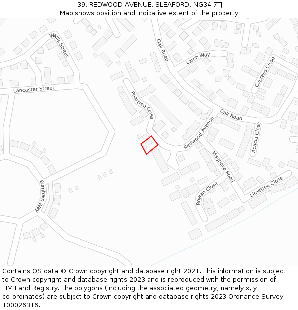 39, REDWOOD AVENUE, SLEAFORD, NG34 7TJ: Location map and indicative extent of plot