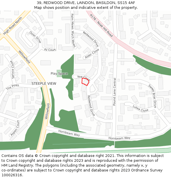 39, REDWOOD DRIVE, LAINDON, BASILDON, SS15 4AF: Location map and indicative extent of plot
