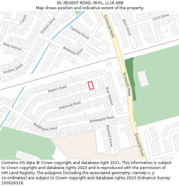 39, REGENT ROAD, RHYL, LL18 4BB: Location map and indicative extent of plot