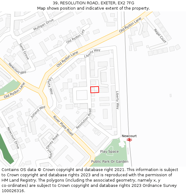 39, RESOLUTION ROAD, EXETER, EX2 7FG: Location map and indicative extent of plot