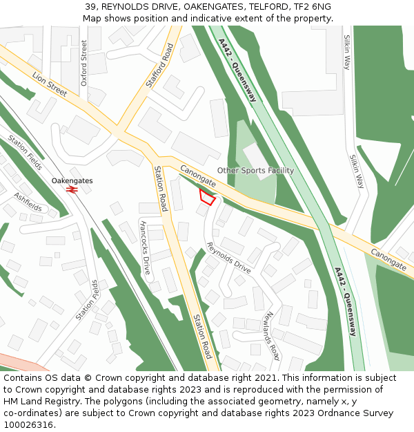 39, REYNOLDS DRIVE, OAKENGATES, TELFORD, TF2 6NG: Location map and indicative extent of plot