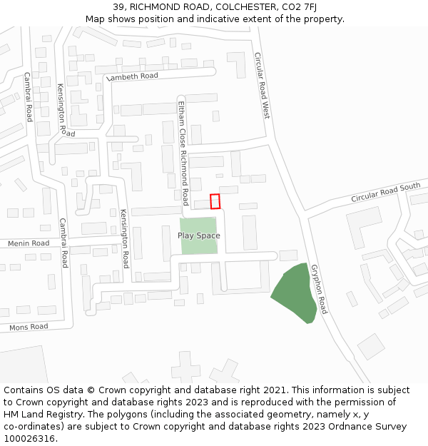 39, RICHMOND ROAD, COLCHESTER, CO2 7FJ: Location map and indicative extent of plot