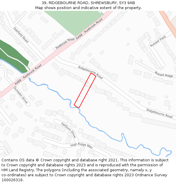 39, RIDGEBOURNE ROAD, SHREWSBURY, SY3 9AB: Location map and indicative extent of plot