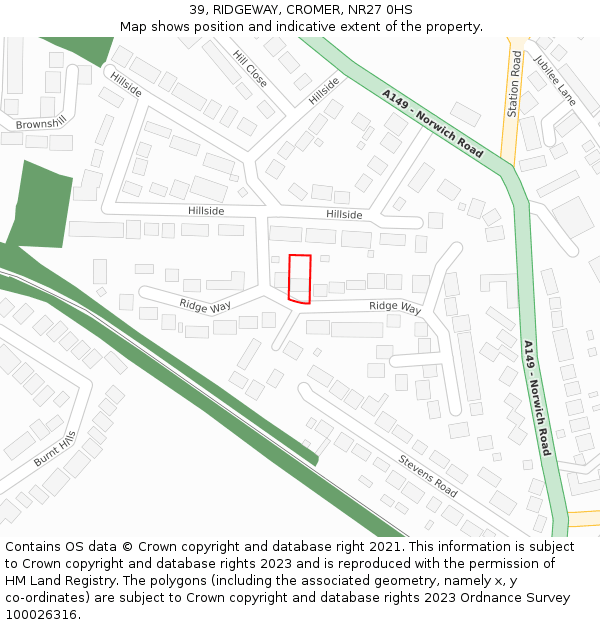 39, RIDGEWAY, CROMER, NR27 0HS: Location map and indicative extent of plot