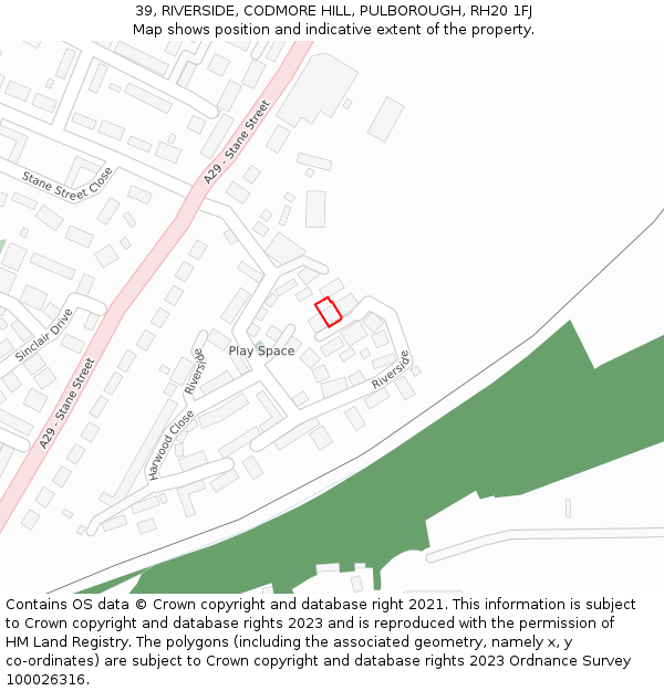 39, RIVERSIDE, CODMORE HILL, PULBOROUGH, RH20 1FJ: Location map and indicative extent of plot