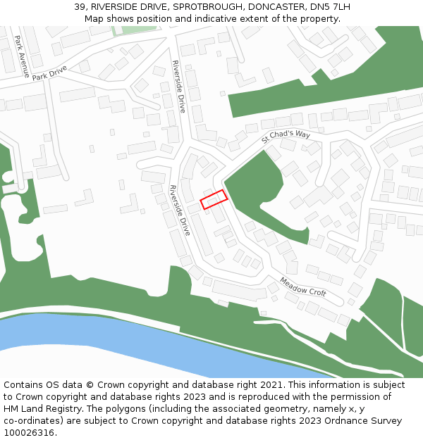 39, RIVERSIDE DRIVE, SPROTBROUGH, DONCASTER, DN5 7LH: Location map and indicative extent of plot