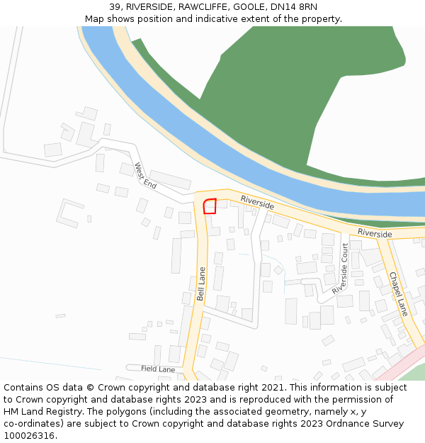 39, RIVERSIDE, RAWCLIFFE, GOOLE, DN14 8RN: Location map and indicative extent of plot