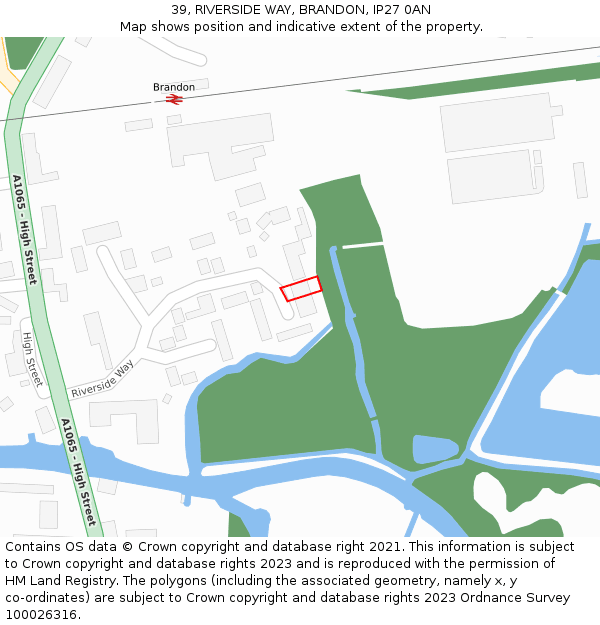 39, RIVERSIDE WAY, BRANDON, IP27 0AN: Location map and indicative extent of plot