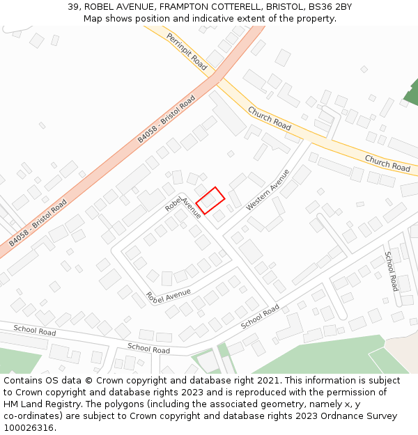 39, ROBEL AVENUE, FRAMPTON COTTERELL, BRISTOL, BS36 2BY: Location map and indicative extent of plot