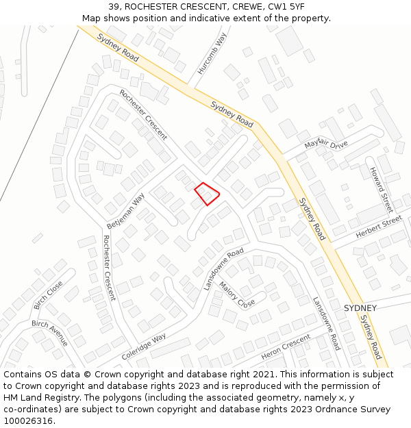 39, ROCHESTER CRESCENT, CREWE, CW1 5YF: Location map and indicative extent of plot