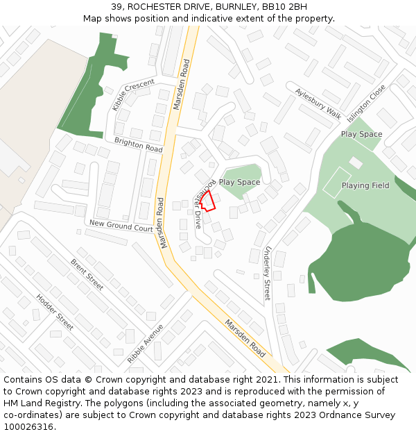 39, ROCHESTER DRIVE, BURNLEY, BB10 2BH: Location map and indicative extent of plot