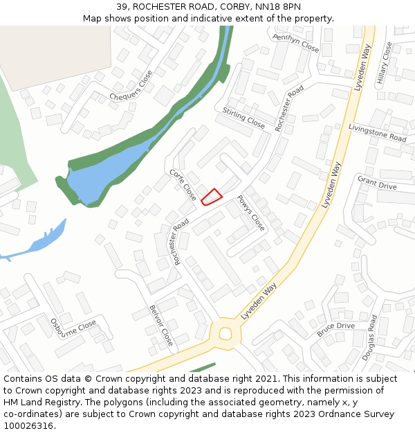 39, ROCHESTER ROAD, CORBY, NN18 8PN: Location map and indicative extent of plot