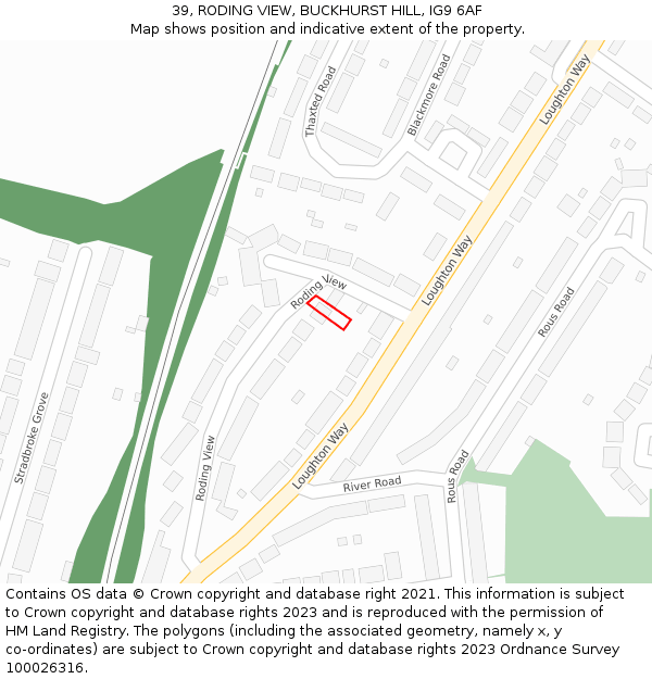 39, RODING VIEW, BUCKHURST HILL, IG9 6AF: Location map and indicative extent of plot