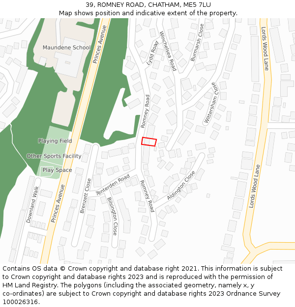 39, ROMNEY ROAD, CHATHAM, ME5 7LU: Location map and indicative extent of plot