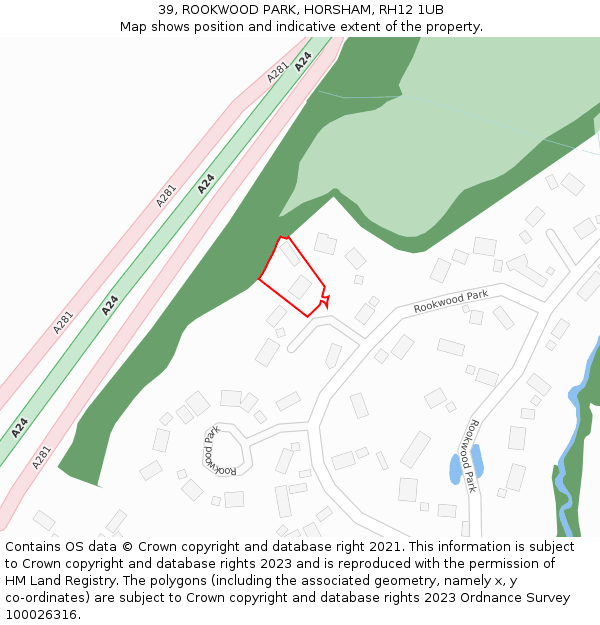 39, ROOKWOOD PARK, HORSHAM, RH12 1UB: Location map and indicative extent of plot