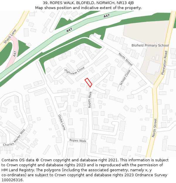39, ROPES WALK, BLOFIELD, NORWICH, NR13 4JB: Location map and indicative extent of plot