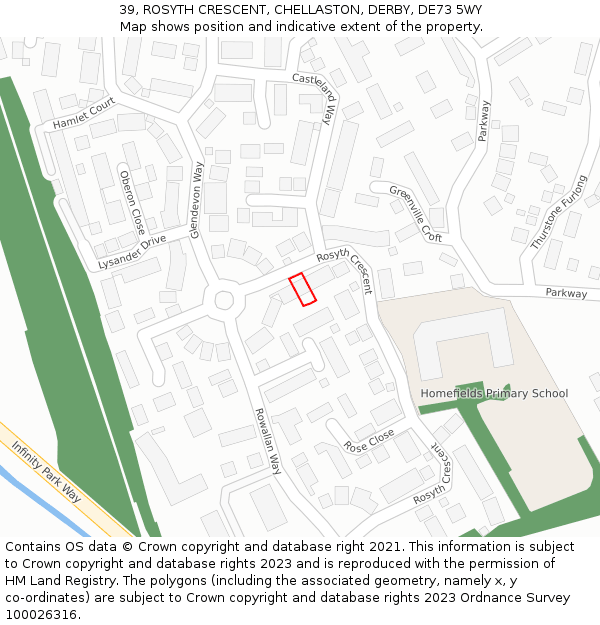 39, ROSYTH CRESCENT, CHELLASTON, DERBY, DE73 5WY: Location map and indicative extent of plot