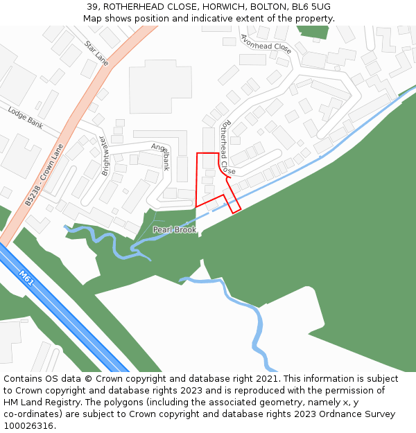 39, ROTHERHEAD CLOSE, HORWICH, BOLTON, BL6 5UG: Location map and indicative extent of plot