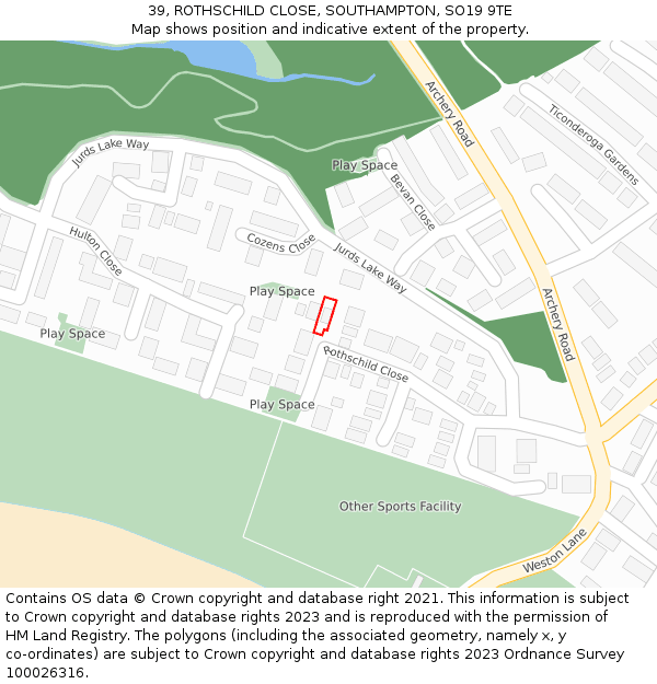 39, ROTHSCHILD CLOSE, SOUTHAMPTON, SO19 9TE: Location map and indicative extent of plot