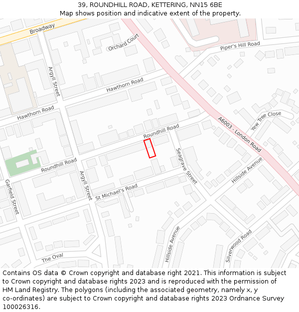 39, ROUNDHILL ROAD, KETTERING, NN15 6BE: Location map and indicative extent of plot