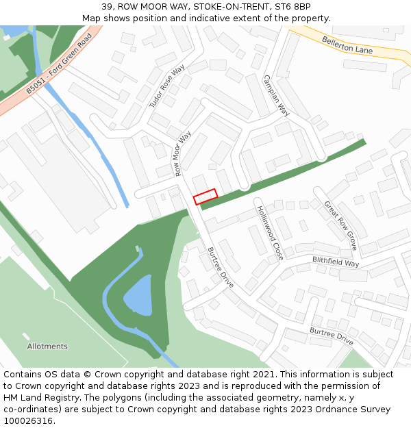 39, ROW MOOR WAY, STOKE-ON-TRENT, ST6 8BP: Location map and indicative extent of plot