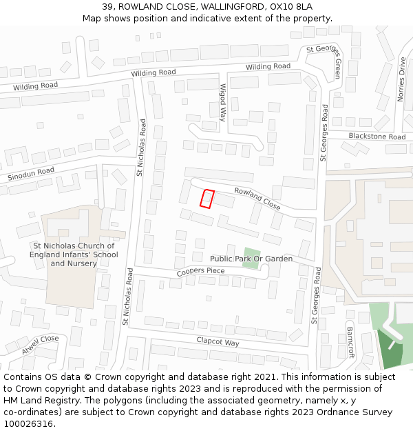 39, ROWLAND CLOSE, WALLINGFORD, OX10 8LA: Location map and indicative extent of plot