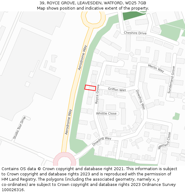 39, ROYCE GROVE, LEAVESDEN, WATFORD, WD25 7GB: Location map and indicative extent of plot