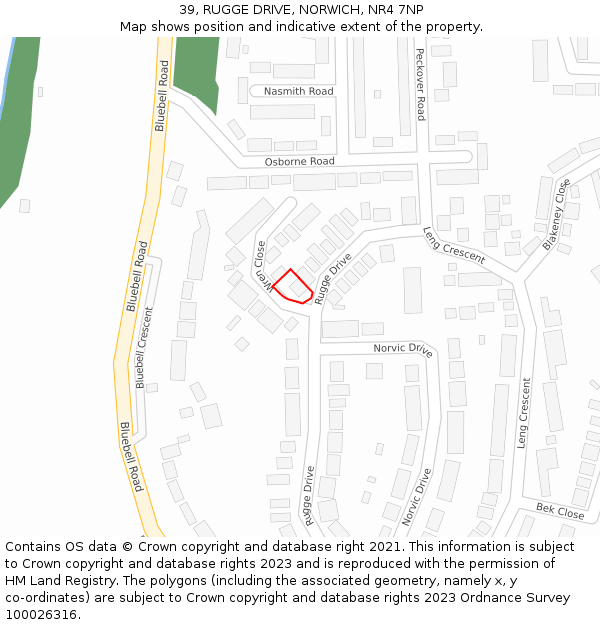 39, RUGGE DRIVE, NORWICH, NR4 7NP: Location map and indicative extent of plot