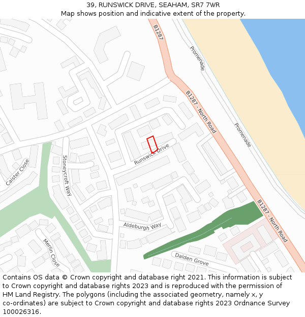 39, RUNSWICK DRIVE, SEAHAM, SR7 7WR: Location map and indicative extent of plot