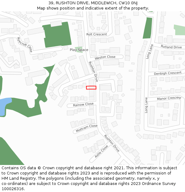 39, RUSHTON DRIVE, MIDDLEWICH, CW10 0NJ: Location map and indicative extent of plot