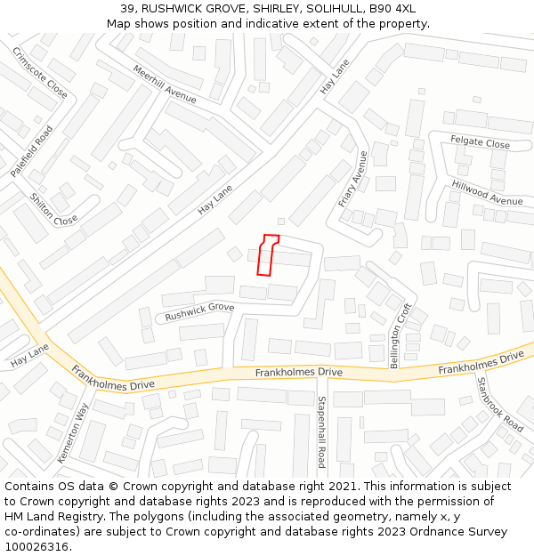 39, RUSHWICK GROVE, SHIRLEY, SOLIHULL, B90 4XL: Location map and indicative extent of plot