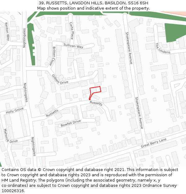 39, RUSSETTS, LANGDON HILLS, BASILDON, SS16 6SH: Location map and indicative extent of plot