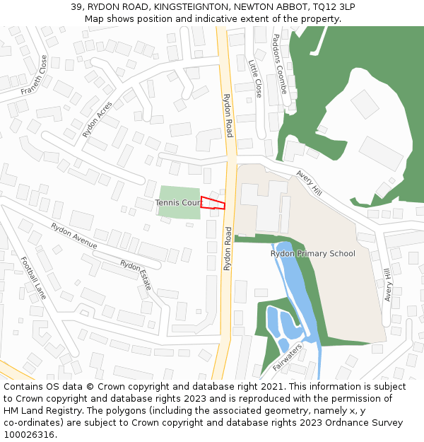 39, RYDON ROAD, KINGSTEIGNTON, NEWTON ABBOT, TQ12 3LP: Location map and indicative extent of plot