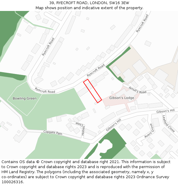 39, RYECROFT ROAD, LONDON, SW16 3EW: Location map and indicative extent of plot