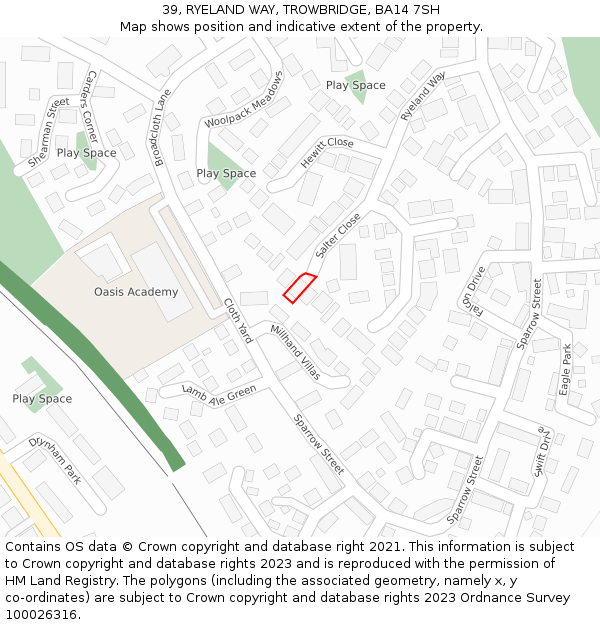 39, RYELAND WAY, TROWBRIDGE, BA14 7SH: Location map and indicative extent of plot